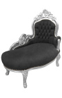 Barok chaise longue zwart fluweel met zilverhout