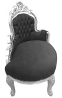 Barroco chaise longue negro terciopelo con madera de plata
