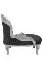 Barok chaise longue zwart fluweel met zilverhout