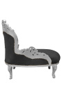 Barroco chaise longue negro terciopelo con madera de plata