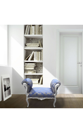 Барокко скамейка Louis XV стиль синие &quot;Gobelins&quot; мотивы ткани и деревянные посеребренный