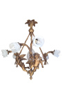 Grand lustre de style Napoleon III avec angelots et 6 tulipes transparentes