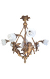 Grande lampadario in stile Luigi XV con angelos e 6 tulipani trasparenti
