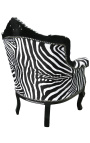 Armchair "princely" Baroque style zebra and black faux lather with black lacquered wood