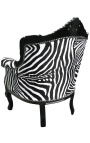 Židle "kníže" Barokní zebra a černá faux kůže s černým lakovaným dřevem