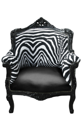 Armstoel "prins" Baroque stijl zebra en zwarte leatheret met zwart lakkerd hout