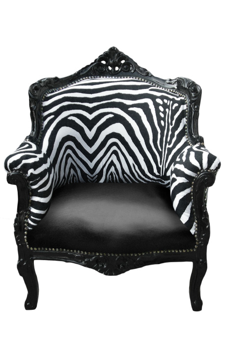 Sedež "kneževsko" Zebra v baroknem slogu in črna umetna pena s črnim lakiranim lesom
