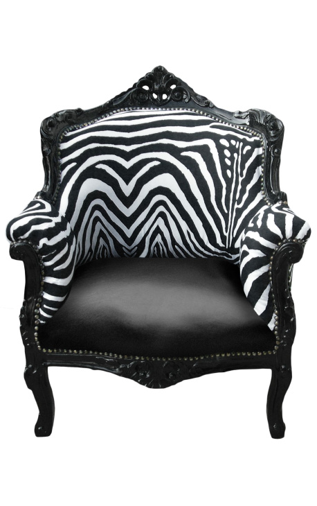 Sessel "fürst" Barock-Stil Zebra und schwarze Kunstlaterne mit schwarz lackiertem Holz