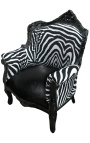Scaun "prinţ" Stil baroc de zebra și faux negru cu lemn lacquerat negru