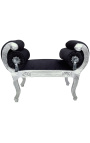 Roman bench black velvet fabric and silver wood 