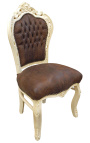 Barokkityylinen rokokootyylinen tuoli suklaanahkaa ja beigeä puuta