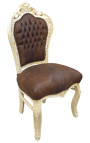 Silla de estilo rococo barroco chocolate suede y madera beige