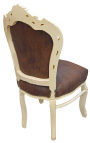 Baroková stolička v rokokovom štýle čokoládový semiš a béžové drevo