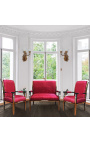 Fotel w stylu Grand Empire z czerwonej satynowej tkaniny i czarnego lakierowanego drewna z brązem
