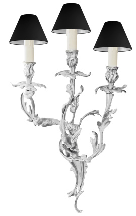Stora väggljus 3 sconces Louis XV Rococo Style Silvered Bronze