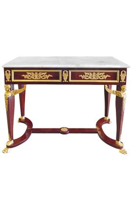 Consola central estilo Empire con bronce y mármol blanco