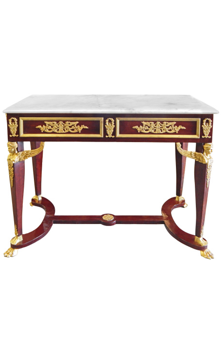 Console de milieu de style Empire avec bronzes et marbre blanc