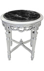 Kulatý černý mramorový odkládací stolek ve stylu Ludvíka XVI. se stříbrným dřevem