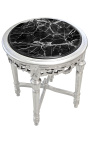 Круглый черный мраморный столик в стиле Louis XVI с серебряной древесиной