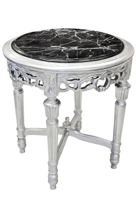 Rotondo Louis XVI tavolo laterale in marmo nero con legno argento