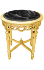 Кръгла странична маса от черен мрамор в стил Луи XVI с позлатено дърво