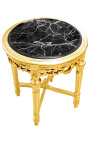 Pyöreä Louis XVI -tyylinen musta marmorinen sivupöytä kullatulla puulla