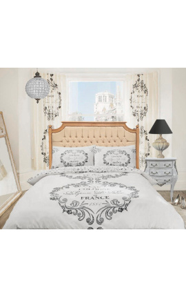 Wezgłowie łóżka z drewna bukowego w francuskim stylu rustykalnym i tkaniny lnianej