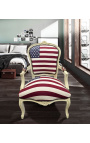 Fauteuil baroque de style Louis XV "American Flag" et bois beige