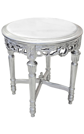 Krásný květinový stolek stříbrné dřevo ve stylu Louis XVI z bílého mramoru