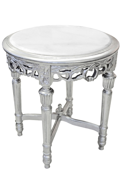 Beautiful flower table silver wood Louis XVI style white marble