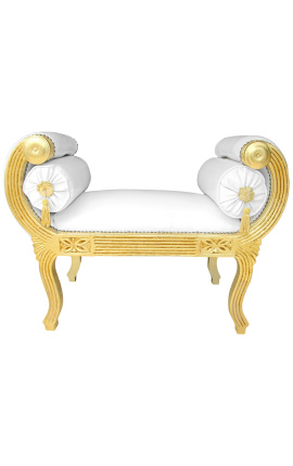Roman bench white leatherette and gold wood