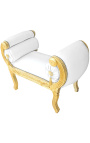Římská lavice falešná kůže bílá a zlaté dřevo 
