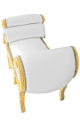 Roman bench false skin leather white and gold wood 