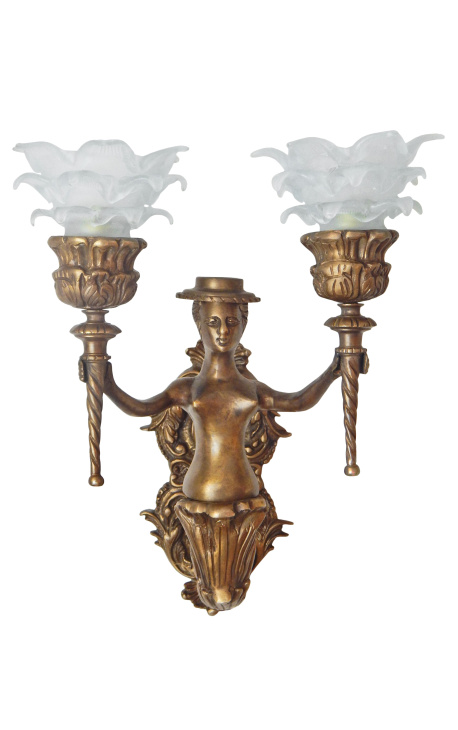 Nástěnná lampa bronzová žena s kloboukem