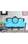 Baroque sofa fabric turquoise velvet and black lacquered wood