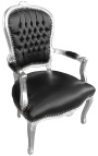 Barocker Sessel im Stil Louis XV aus schwarzem Kunstleder und silbernem Holz