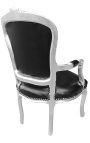 Barocker Sessel im Stil Louis XV aus schwarzem Kunstleder und silbernem Holz