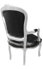 Fauteuil baroque de style Louis XV simili cuir noir et bois argent