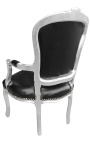 Baroque armchair of style Louis XV black faux leather and silver wood