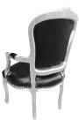 Fauteuil baroque de style Louis XV simili cuir noir et bois argent