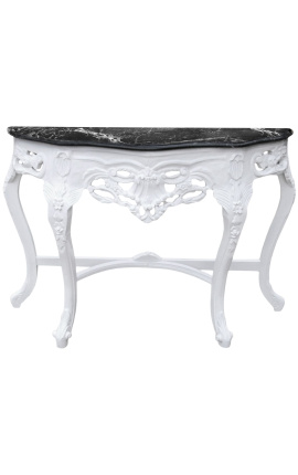 Baroque console with white lacquered wood and black marble