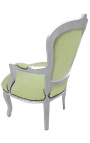 Baroque armchair of Louis XV style green and silvered wood