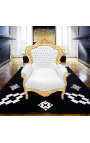 Grote fauteuil in barokstijl wit kunstleer en goudkleurig hout