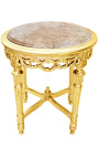 Kulatý odkládací stolek z béžového mramoru ve stylu Ludvíka XVI. se zlaceným dřevem