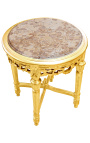 Кръгла странична маса от бежов мрамор в стил Луи XVI с позлатено дърво