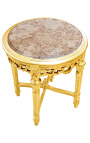 Sellette ronde et dorée de style Louis XVI avec marbre beige