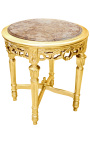 Runder Beistelltisch aus beigem Marmor im Louis XVI-Stil mit vergoldetem Holz