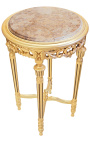 Alta bonita mesa redonda de flores doradas estilo Luis XVI beige mármol