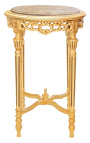 Vysoký pěkný kulatý zlatý květinový stůl z béžového mramoru ve stylu Ludvíka XVI
