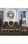 Visoki lijepi okrugli zlatni stol od crnog mramora u stilu Luja XVI